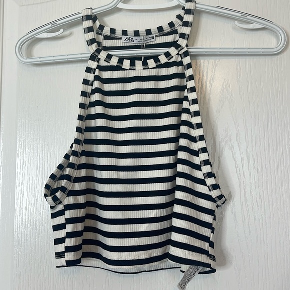Zara Black and White Stripe Crop Top Large - Picture 1 of 10